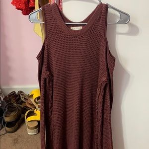 Plum, open shoulder sweater